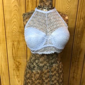 Fancy blue lace bra, size 38D